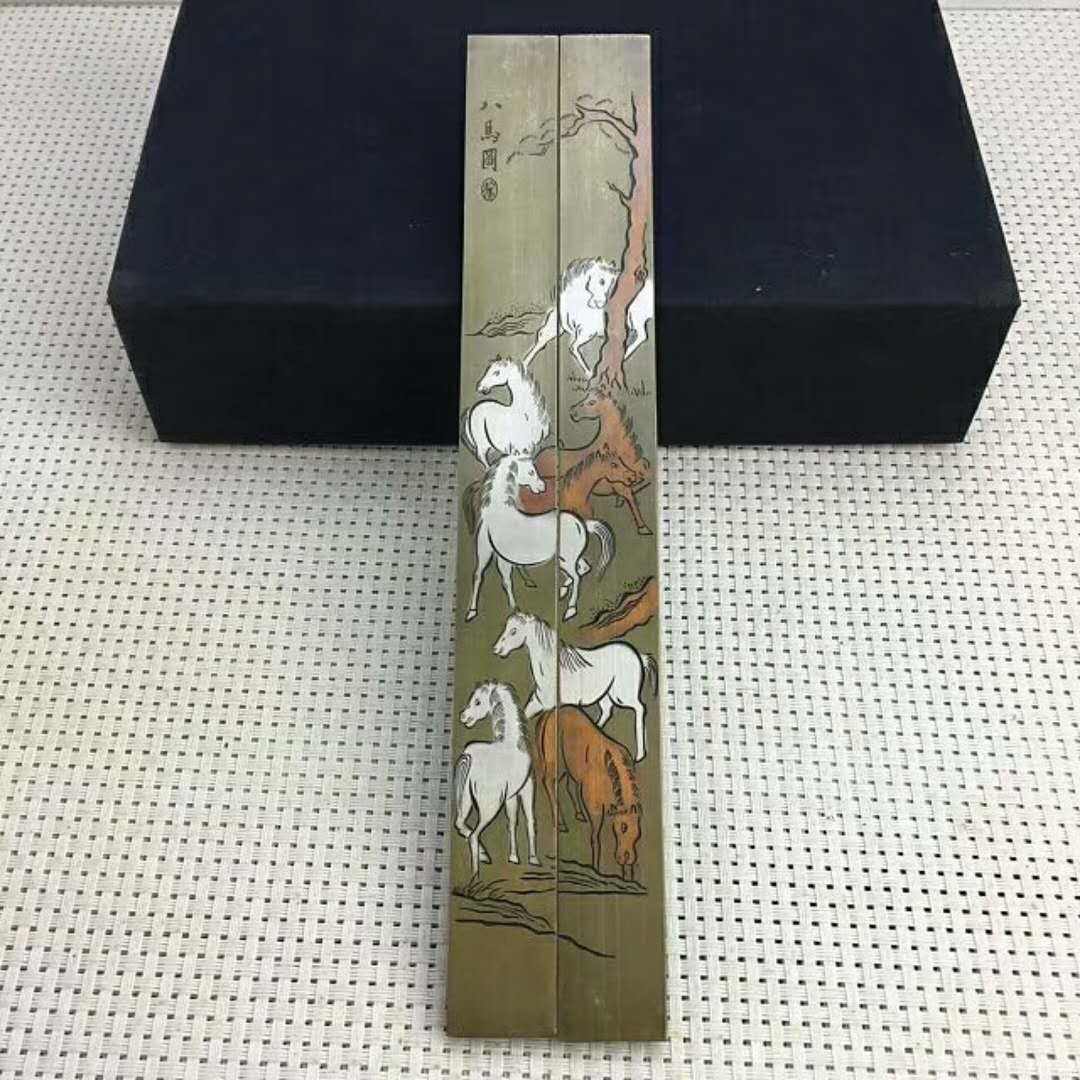 纯铜黄铜 镇纸 镇尺 八骏马图