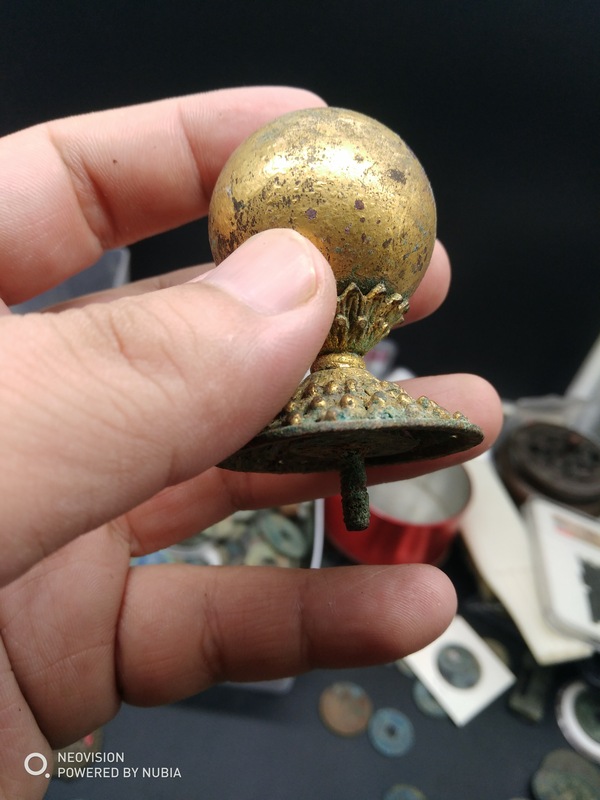 铜鎏金帽顶一枚保真保老不满意包退小店所有钱