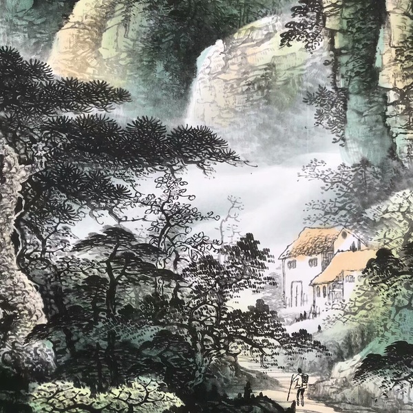 国画风水画聚宝盆聚财山水画靠山招财字画源远流长,画