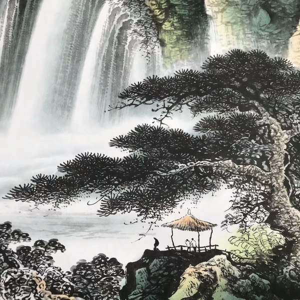 国画风水画聚宝盆聚财山水画靠山招财字画源远流长,画