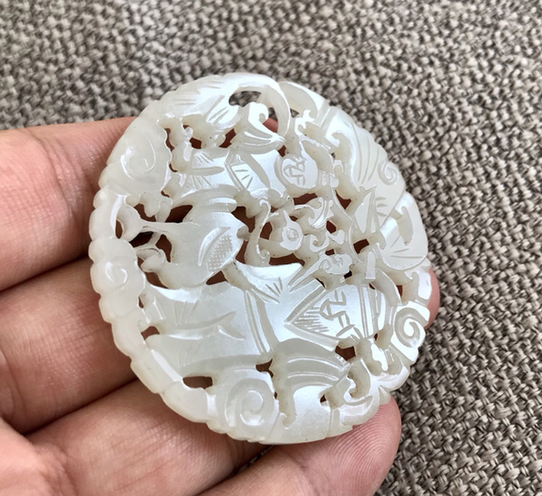 古玉老玉老和田玉老牌子镂空玉牌老少同乐好