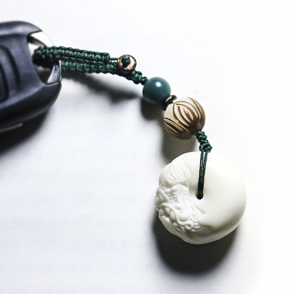 天然象牙果手工精雕祥龙吐珠平安扣大气款手工编织