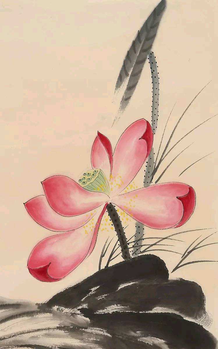 张大千国画三尺花鸟名家字画纯手绘写意荷花名家古玩书画作品收藏