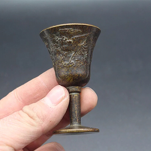 纯铜酒杯一个品相极好包浆醇厚纹路清晰分量感十
