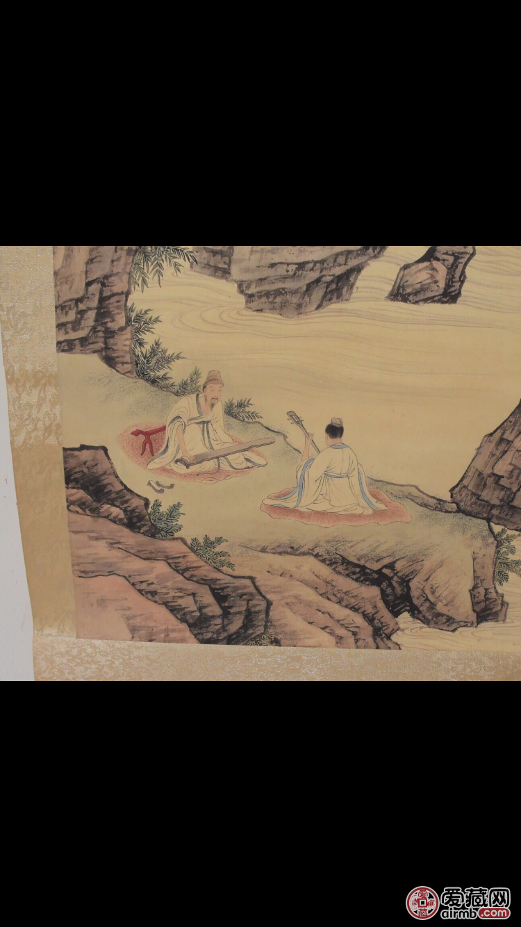 黄君壁《停琴听阮》老卷轴中堂挂