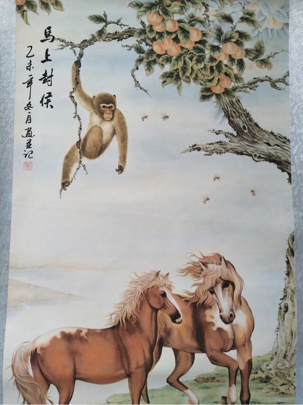 大放漏新品来袭马上封侯老卷轴中堂画一幅名