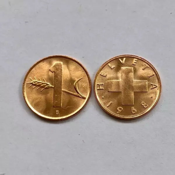 单枚瑞士1生丁硬币外国钱币16mm年份随机早期老钱