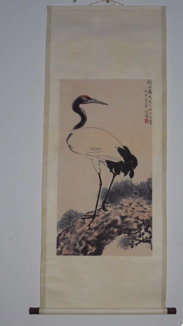 徐悲鸿【仙鹤】卷轴挂画中堂画