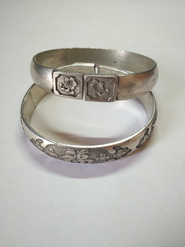 藏银福字手镯一对,单个重46克,直径70真假_图片_价格_评级-工艺作品