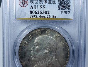 公博评级,三年大头竹节花,55分,太真假_图片_价格_评级-民国银元-爱藏