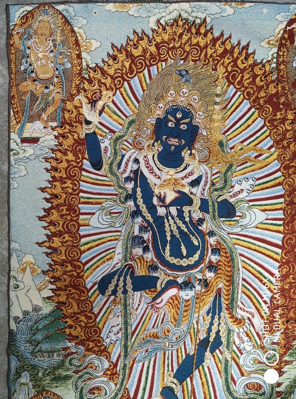 藏传织锦精美唐卡特性布画精工金丝绣织锦刺绣未