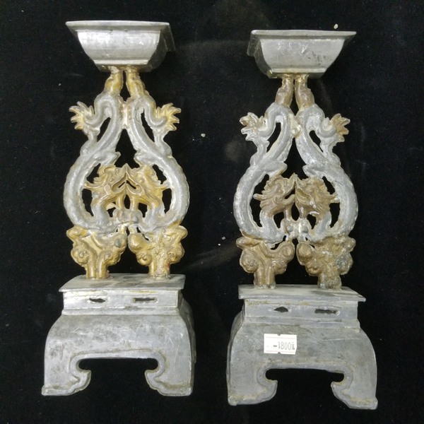 民国老锡蜡台一对包老包真品相完美工艺精湛老