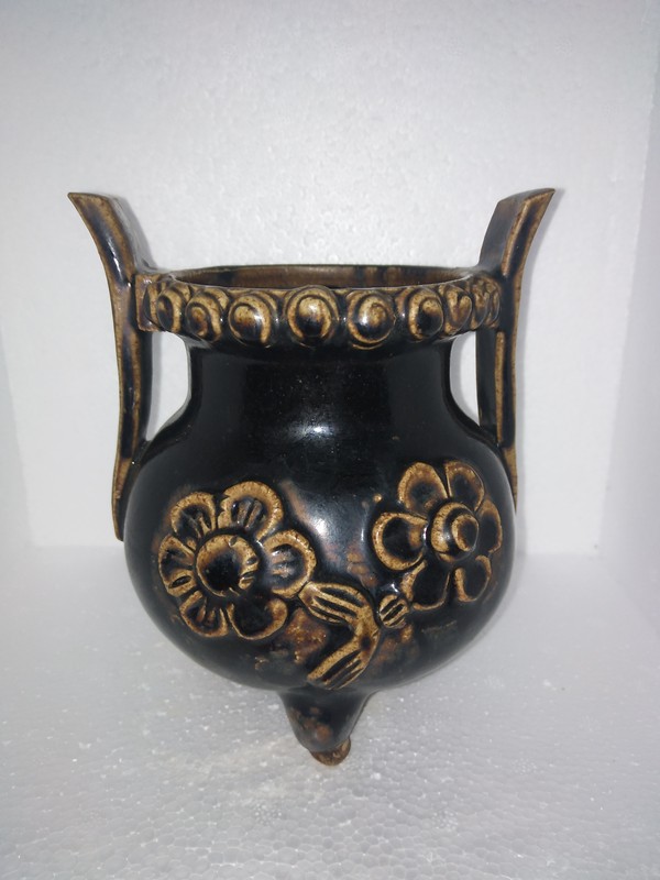 早起旧藏含泪出手精品磁州窑黑釉刻花香炉做工精