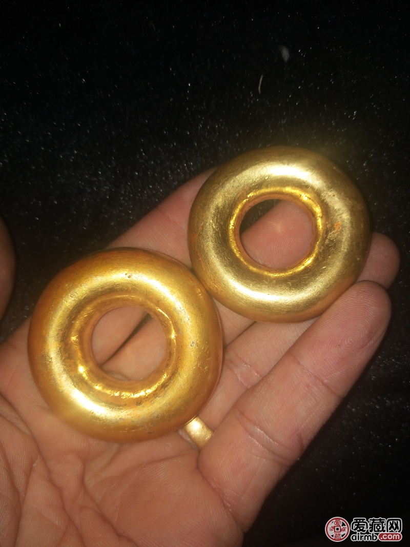 放漏本店店藏铜鎏金环一对,包浆浑厚自然开-价格88
