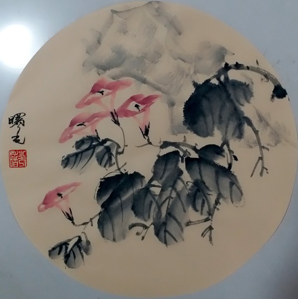 扇面国画牵牛花