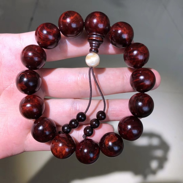 小珠子大品相小叶紫檀15mm15颗玻璃珠高荧光瘤