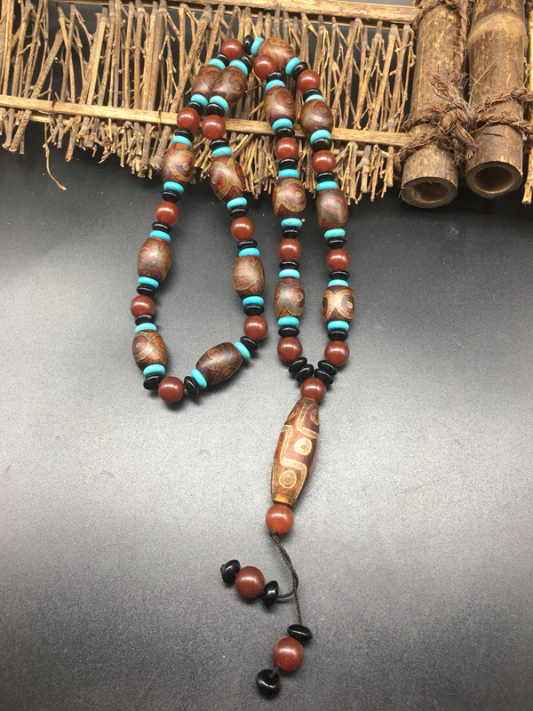 西藏天珠项链三眼天珠料子细腻光滑无瑕疵实物拍摄