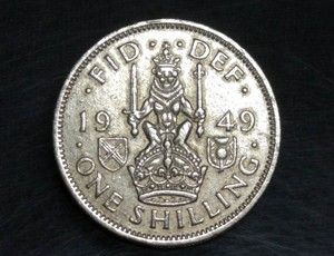 英国早期高值1先令硬币,1949年乔治六世,狮子皇