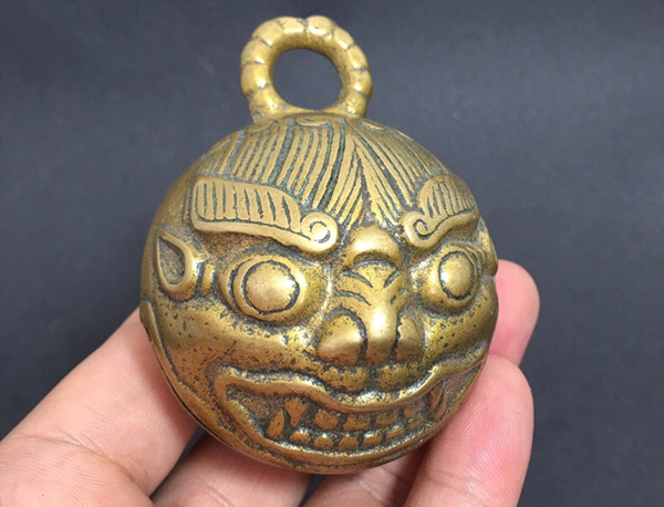 纯铜兽面狮头铜铃铛大号铜铃直径56厘米重13