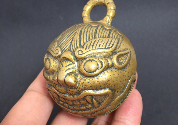 纯铜兽面狮头铜铃铛大号铜铃直径56厘米重13