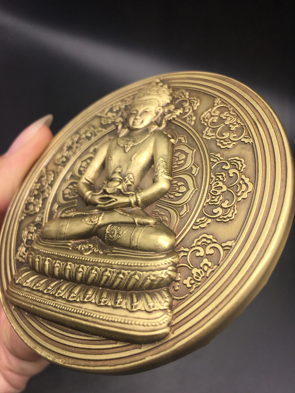 古玩实心纯铜铜器牌子药师佛莲花座佛教八大法器佛像