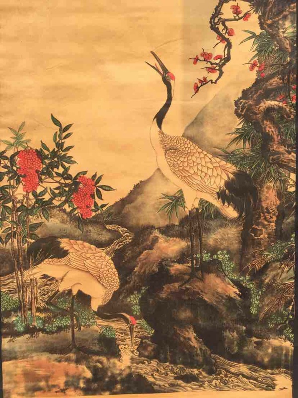 齐白石款仙鹤老卷轴中堂挂画一副喜欢的不要错过