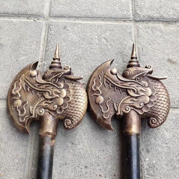 仿古十八般兵器龙头斧锤重约3570克品相尺寸