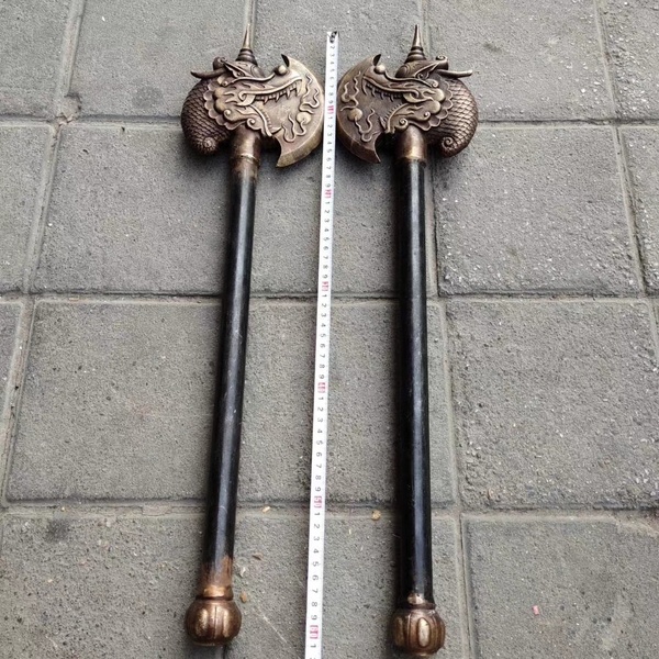 仿古十八般兵器龙头斧锤重约3570克品相尺寸