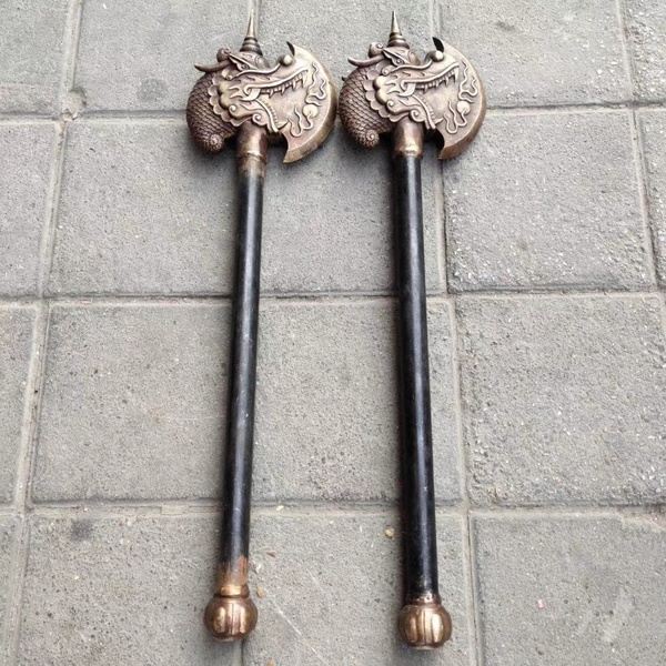 仿古十八般兵器龙头斧锤重约3570克品相尺寸