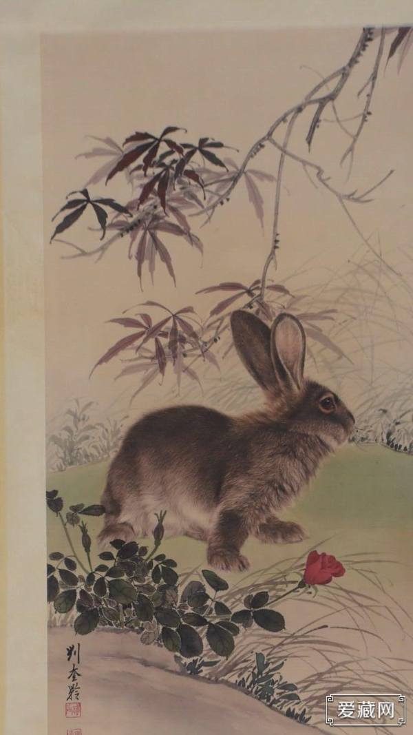 放漏了刘奎龄兔子卷轴挂画中堂画一宽约06
