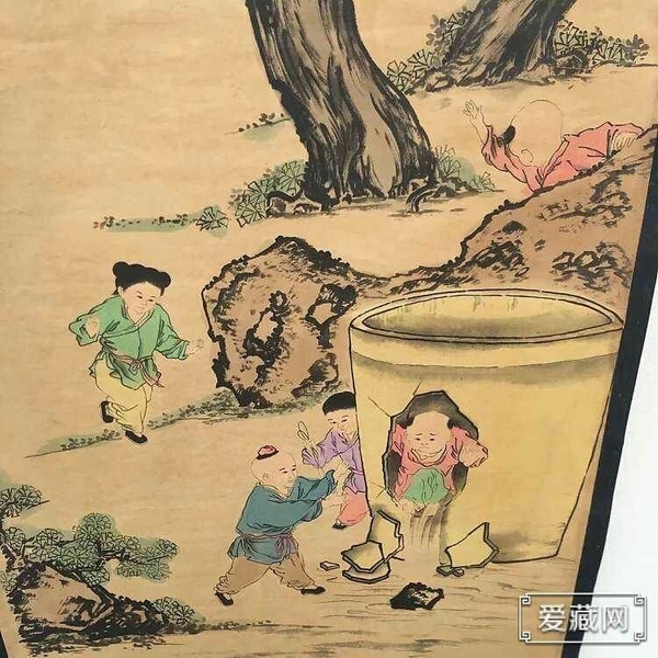 子平司马光砸缸宣纸卷轴挂画中堂画宽约06米