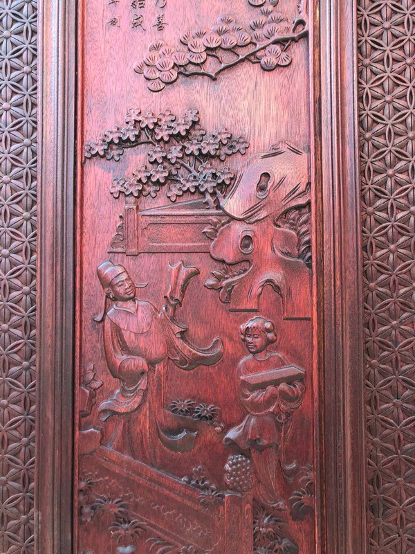 卷轴木雕琴棋书画高116cm宽56cm实物拍