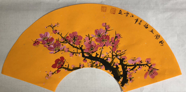 扇面梅花100纯手绘22cm44cm