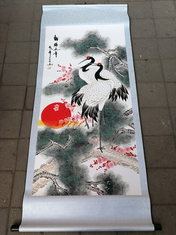 松鹤延年卷轴挂画中堂画尺寸约17072厘