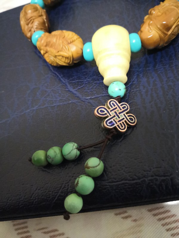 橄榄手串手工苏工精雕三通是猛犸象牙有一纹下