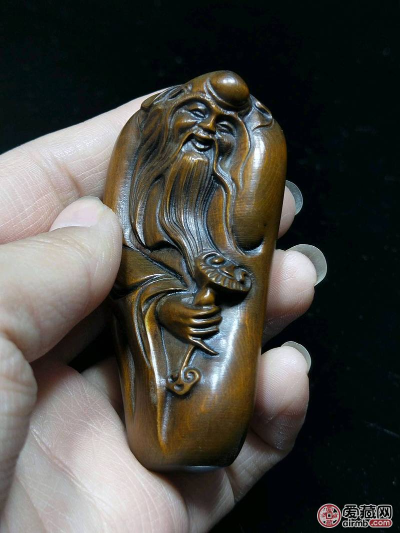 黄杨木精雕寿星,包浆