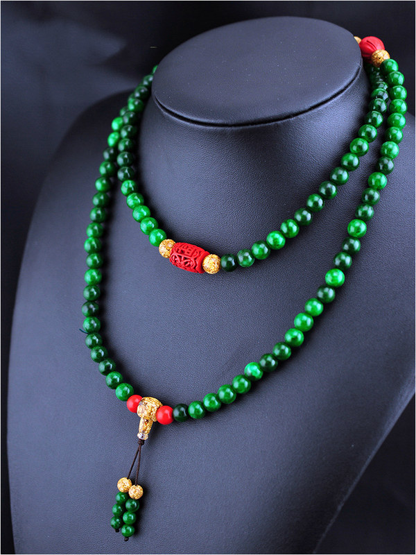 缅甸玉干青铁龙生8mm108颗佛珠手链搭配朱砂财源