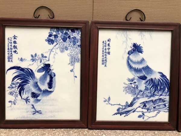 王步作品红木镶瓷板画青花大吉大利高4真假_图片_价格_评级-书画篆刻