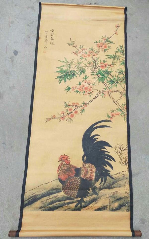 齐白石金鸡报晓老卷轴中堂挂画一副喜欢的不