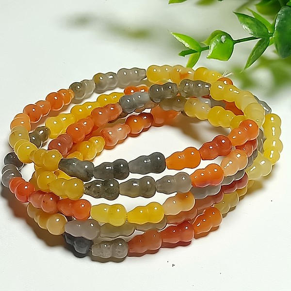 天然新疆金丝玉七彩玉原石手链葫芦手链可绕手五圈