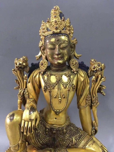 保真包老带官款明代大明宣德年制铜鎏金佛像保真包