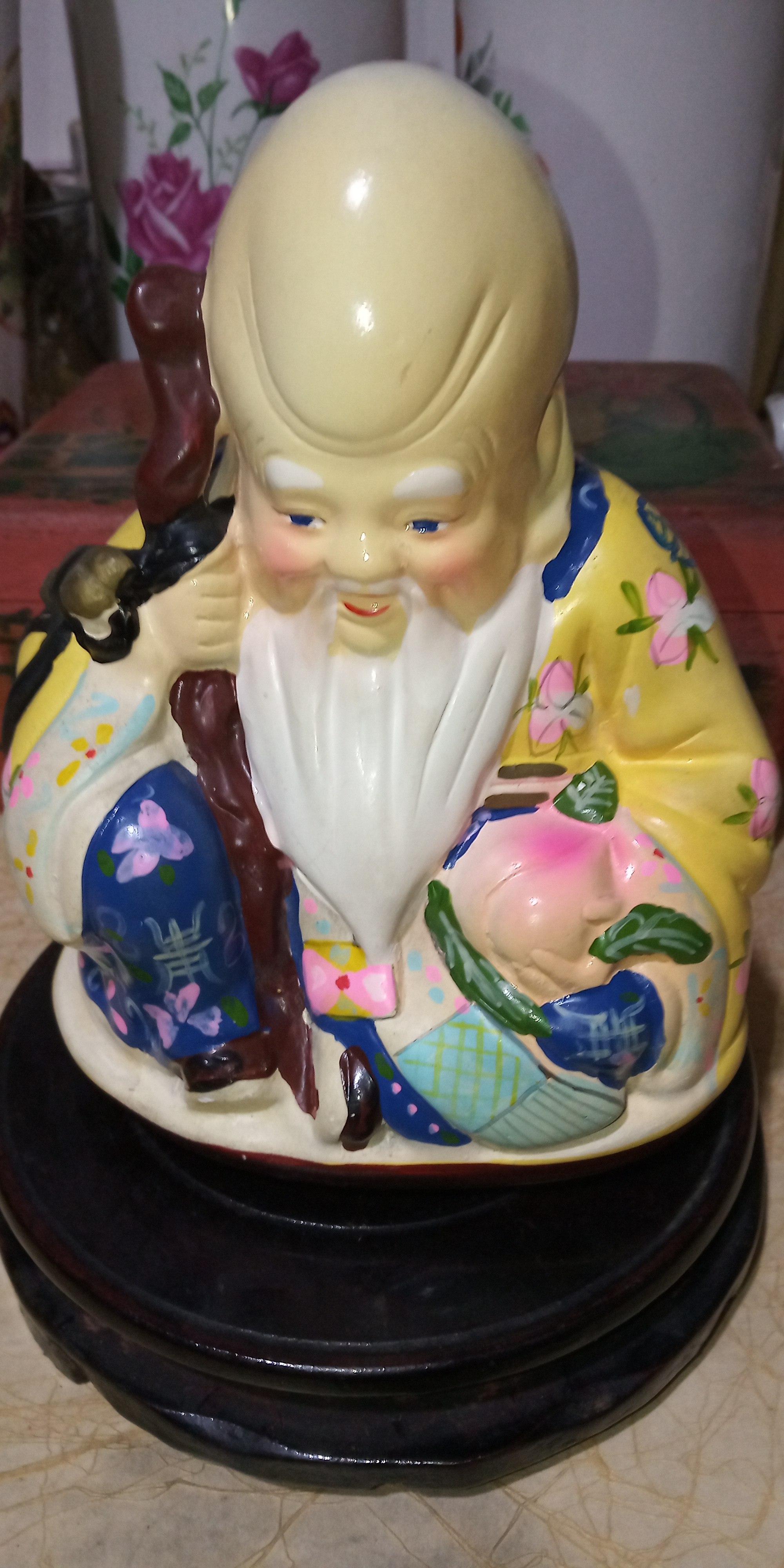 文革时期彩绘石膏像寿星.品相如