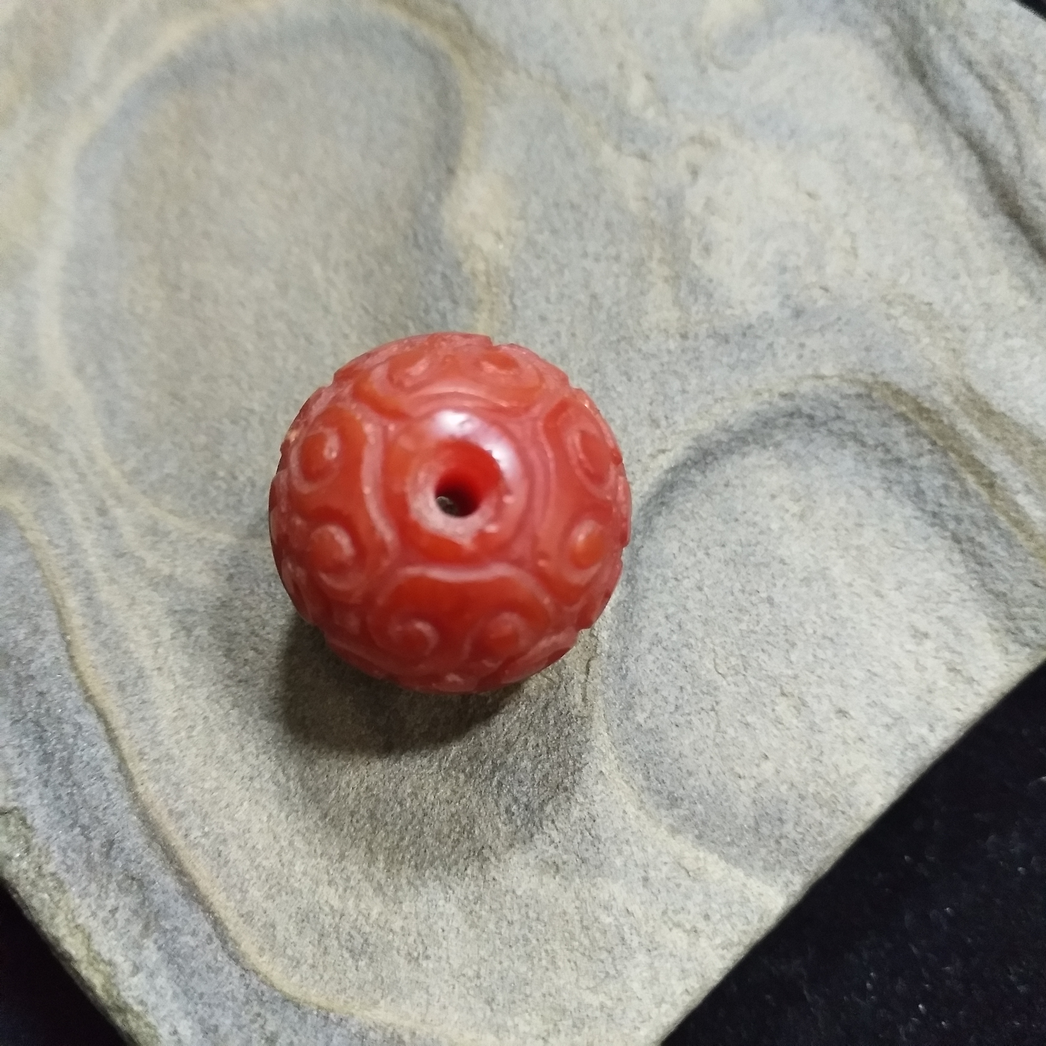 红玛瑙云纹珠,细节如图,尺寸1