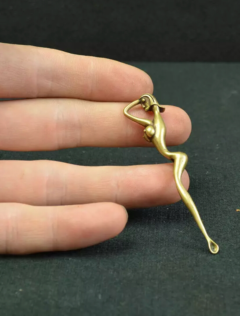 复古古玩铜器铜挖耳勺美女形耳勺