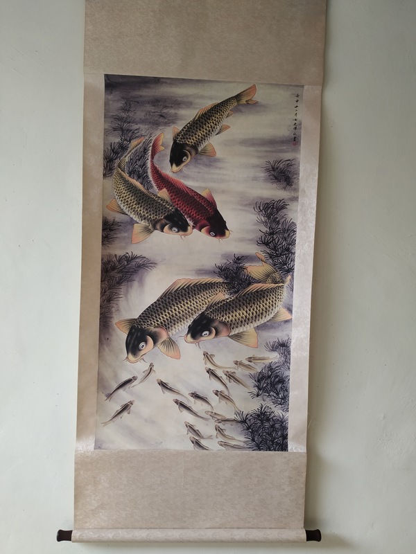 精品放漏五鱼画宣纸卷轴画一幅惟妙惟肖