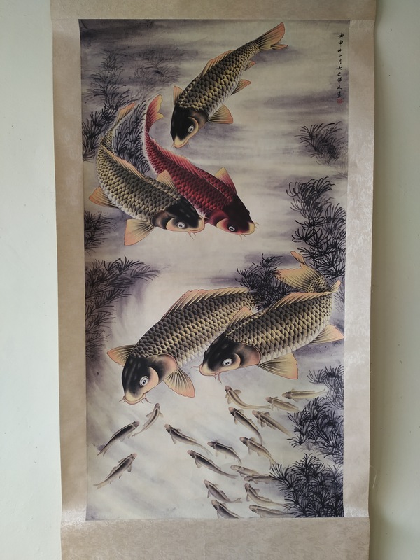 精品放漏五鱼画宣纸卷轴画一幅惟妙惟肖