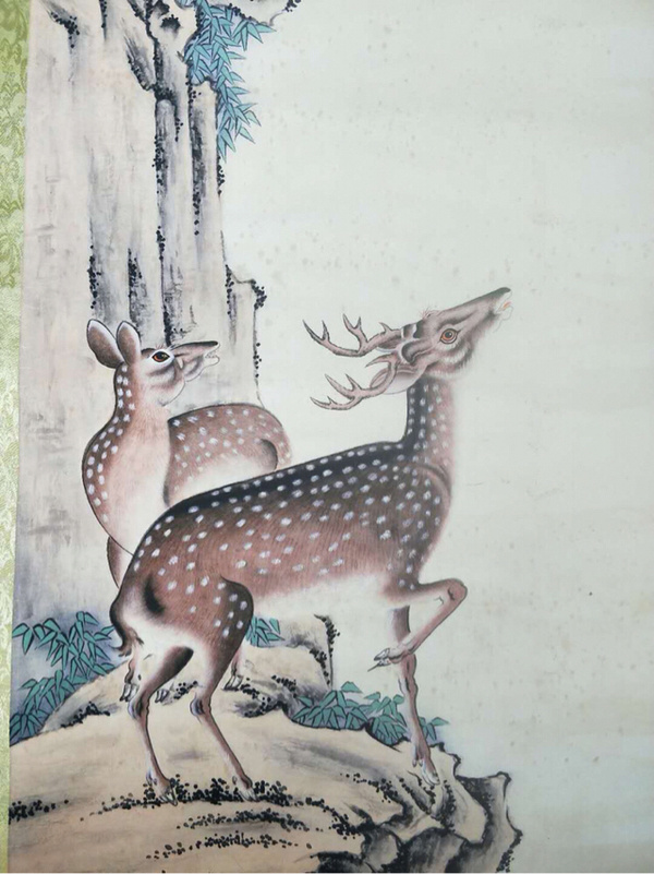 新品上拍沈铨款作品鹤鹿同春画工精湛栩栩如生