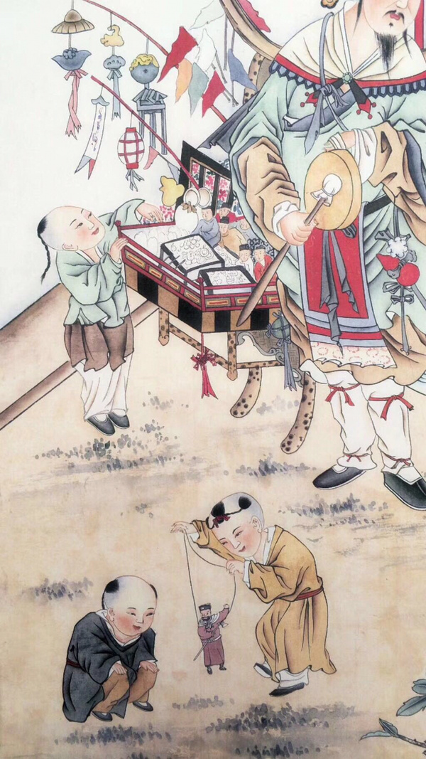 精品放漏吕文英货郎图老卷轴中堂挂画一副