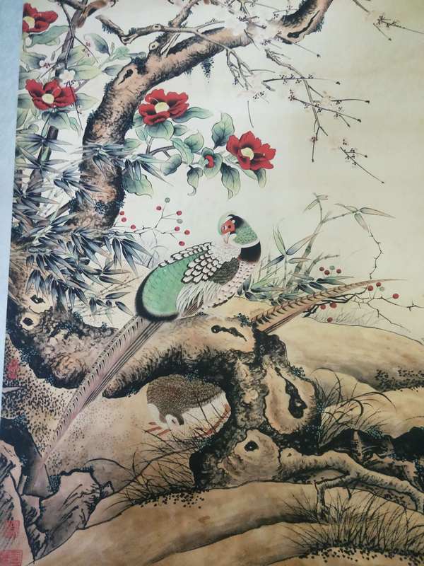 邹一桂款作品【,花鸟图】卷轴字画一幅,画工精湛,栩栩如生,题词落款