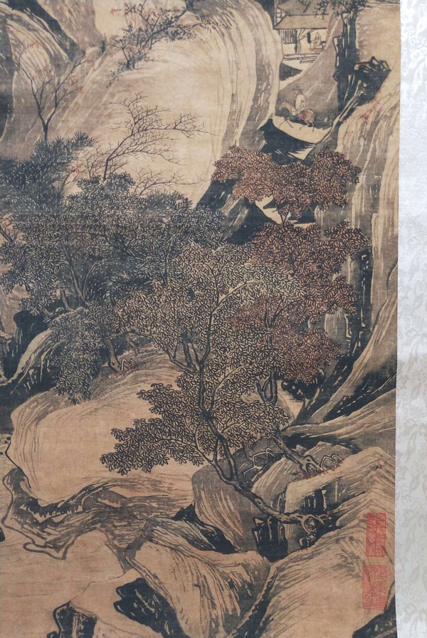 精品放漏唐寅骑驴归思老卷轴中堂挂画一副